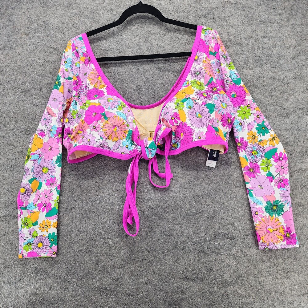 Swimsuits For All Bikini Top Womens 20 Long Sleeve Pink Floral